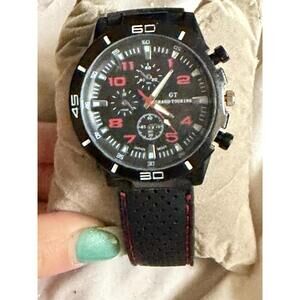 Men's GT Grand Touring Quartz Sport's Watch, Black With Red